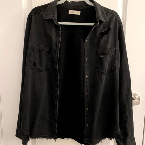 Hollister Tops - Black Chambray Distressed Button-Up